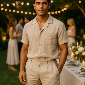 Camisetas For Hombre Conjuntos Algodón Lino Conjunto