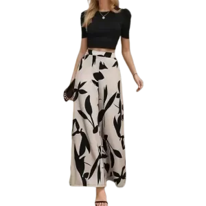 Elegante dos piezas de camiseta y pantalon ancho mujer