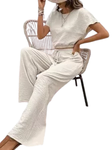 conjunto casual de dos piezas con textura para mujer