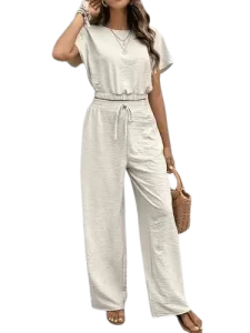 conjunto dama casual de dos piezas con textura material reciclado