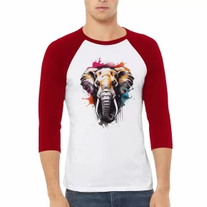 Camiseta Unisex Manga 3/4 Raglán: Elefante Cromático Rojo