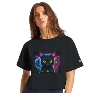 Camiseta Recortada Fosforescente de Gato