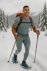 Hombre cruzando un paisaje nevado