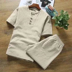 camisetas hombre pantalon corto conjunto lino organico