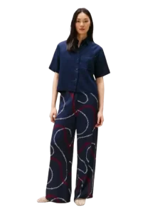 Camisa Azul Dama De Manga Corta En Lino Tommy Hilfiger