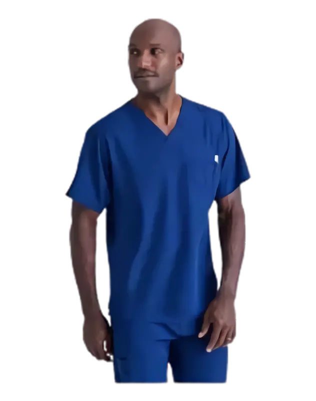 Conjunto quirúrgico Skechers SK0112/SK0215 para caballero, color sólido, tela elástica de poliéster reciclado y spandex.